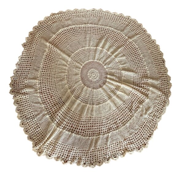 Handmade Round Crochet Lace Doily 56" Cream Cotton Home Decor - Picture 1 of 10